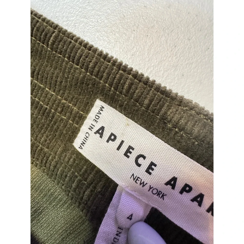 APIECE APART Slim Martson Corduroy‎ Pants High Waisted Olive Green Sz 4 Academia
